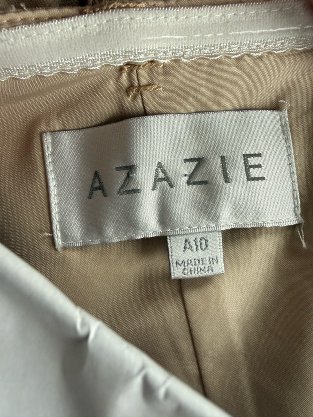Azazie Floria Beige Strapless Dress with Corset Detailing - Picture 7 of 8